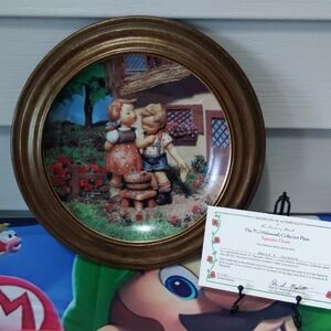 Vintage-Style Gold Framed Decorative Plaque with Children Scene